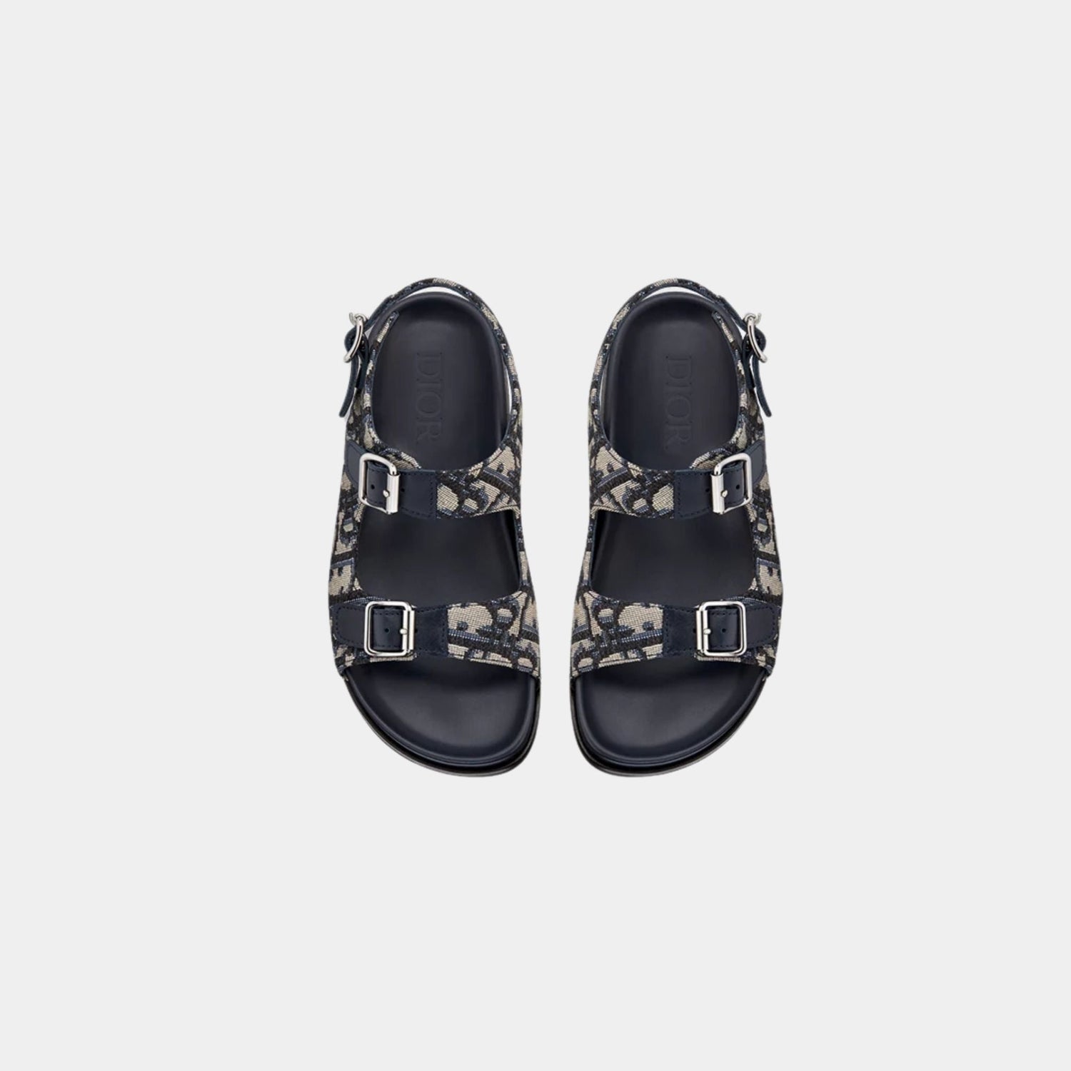 Kids Sandal in Blue Calfskin &amp; Black Beige Oblique Fabric