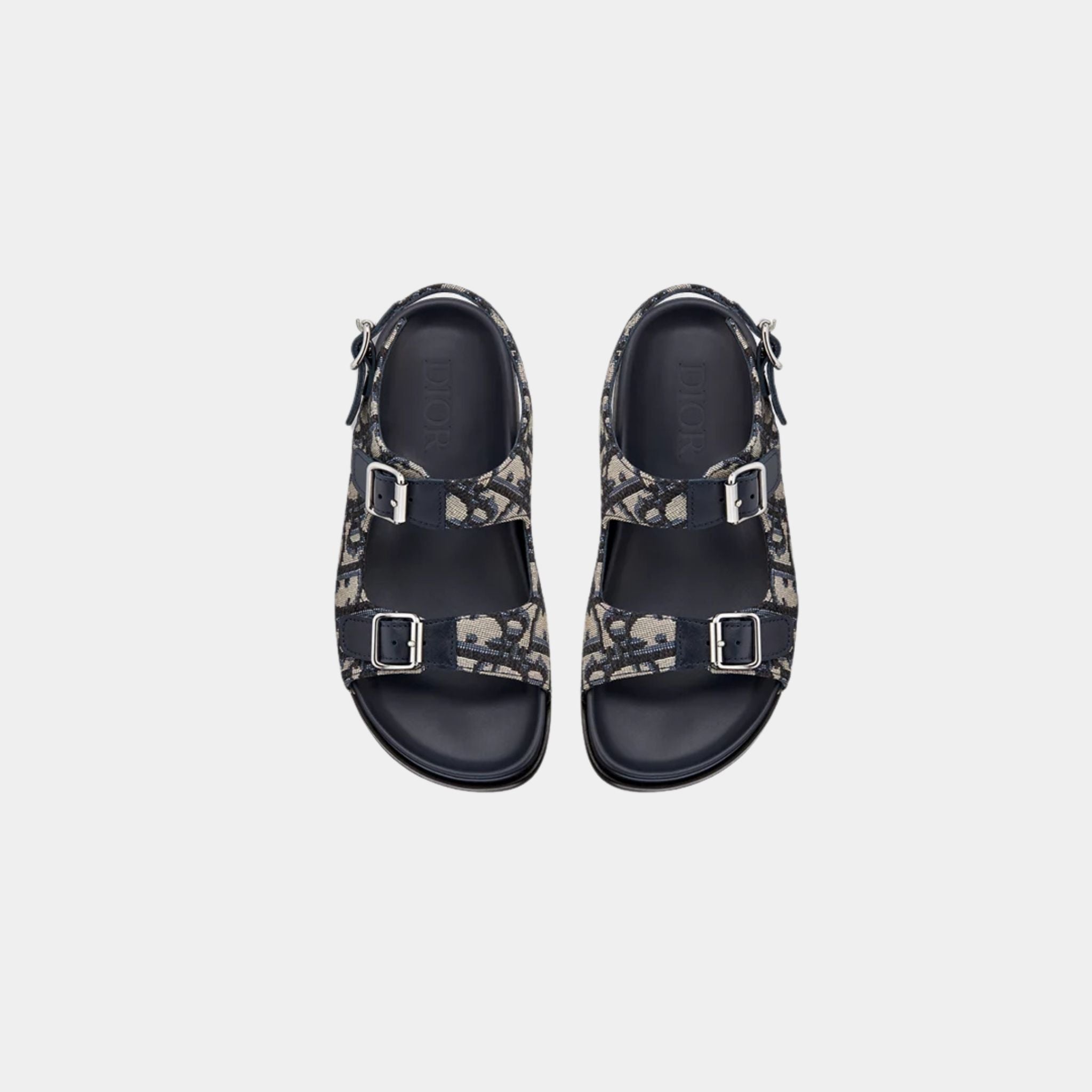 Kids Sandal in Blue Calfskin &amp; Black Beige Oblique Fabric