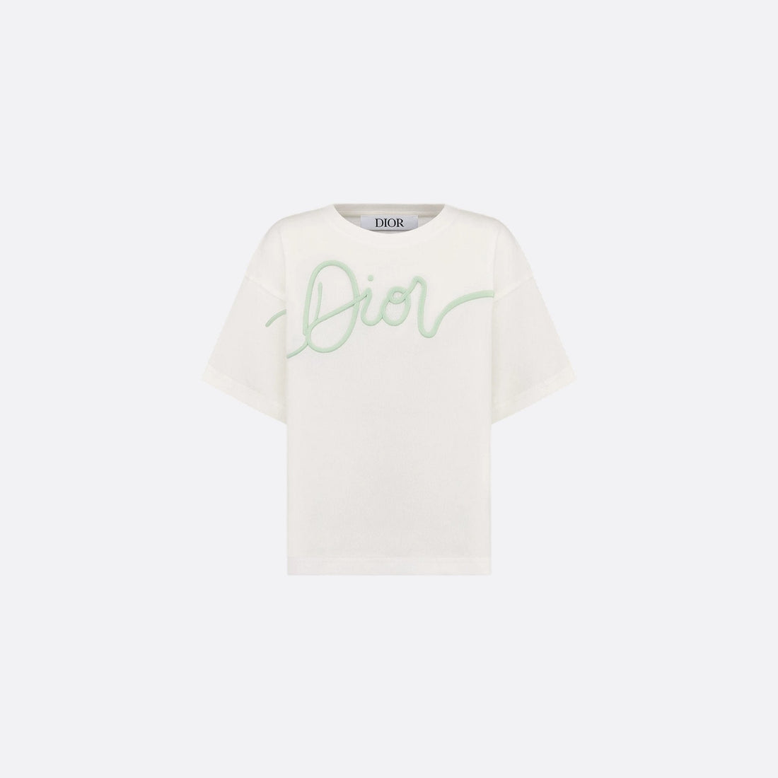 Kids T-Shirt Ivory Cotton Jersey Mint Green Dior Embroidery