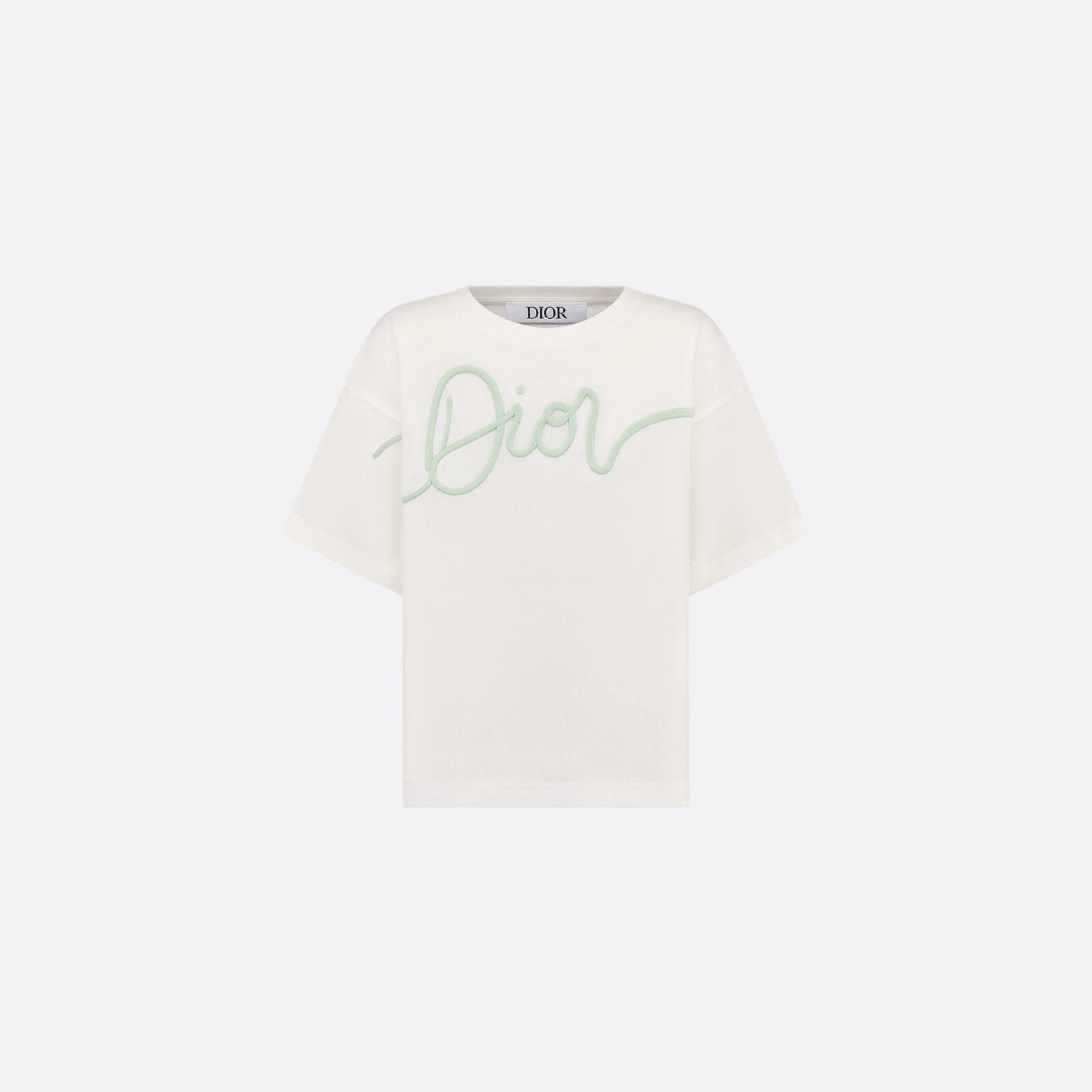 Kids T-Shirt Ivory Cotton Jersey Mint Green Dior Embroidery