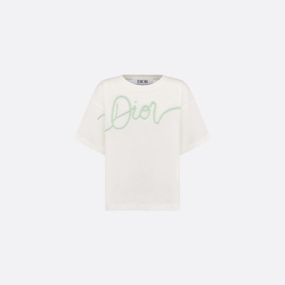 Kids T-Shirt Ivory Cotton Jersey Mint Green Dior Embroidery