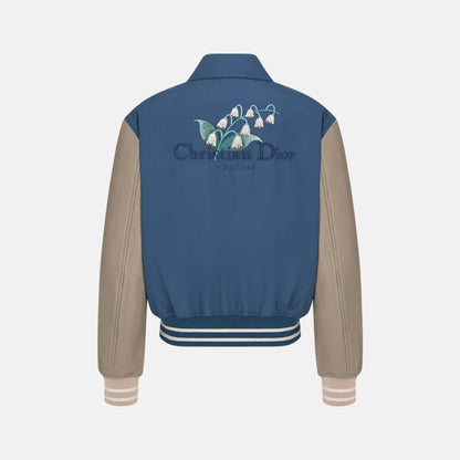 Lily Of The Valley Varsity Jacket In Cotton Twill And Lambskin