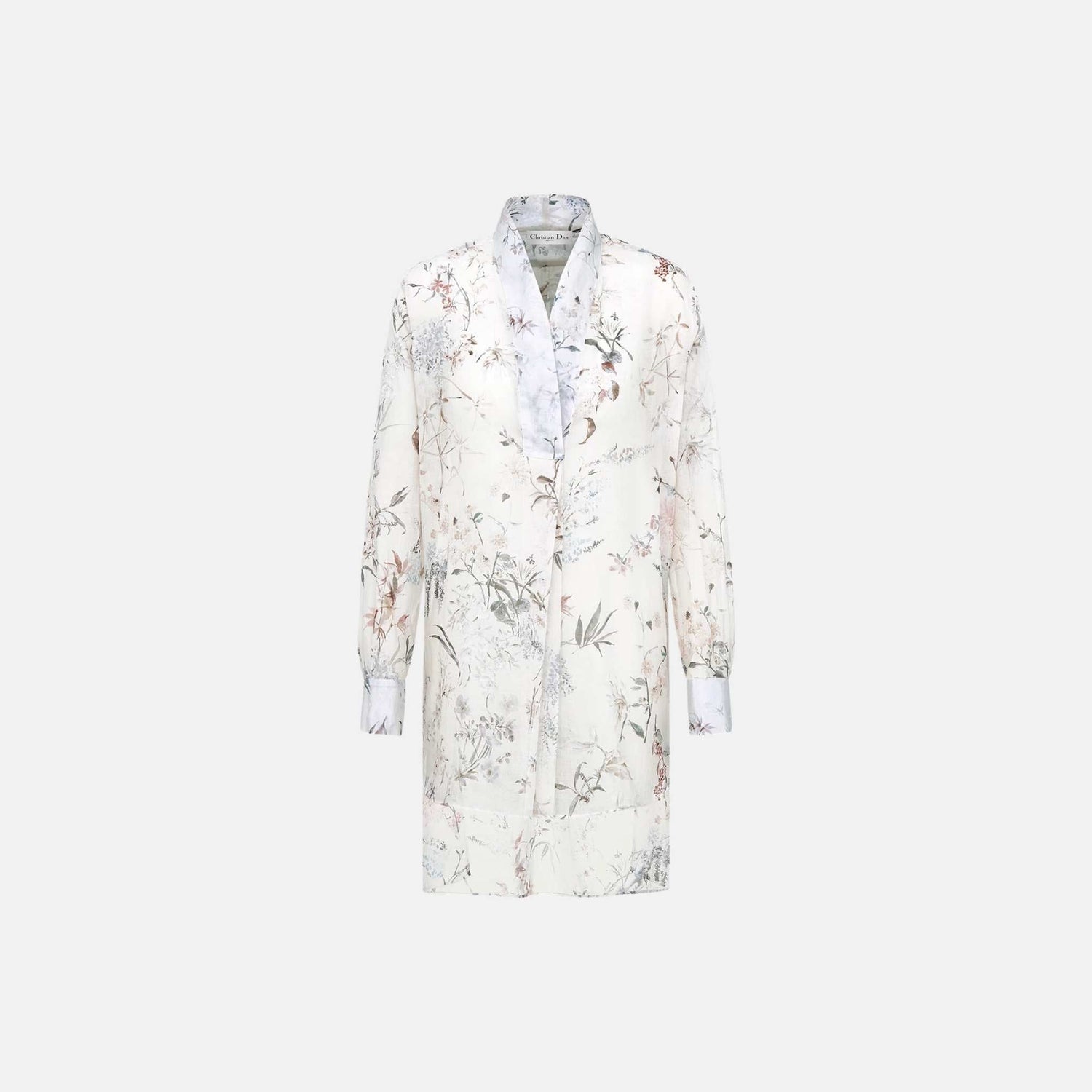 Long Blouse In Cotton Muslin With Multicolor Millefiori Motif