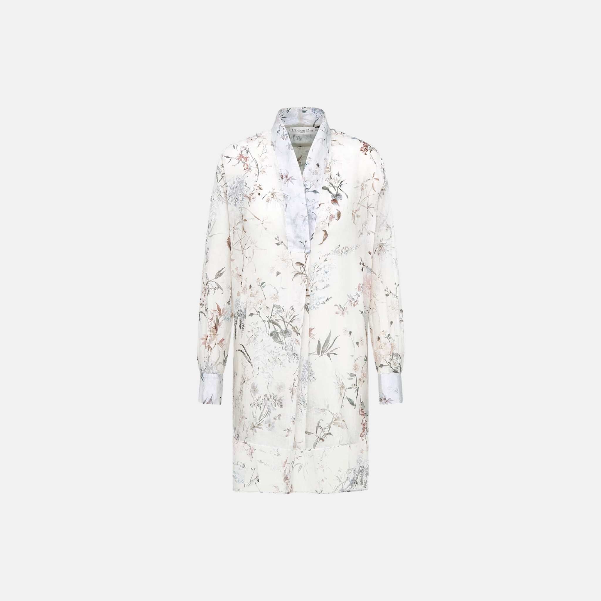 Long Blouse In Cotton Muslin With Multicolor Millefiori Motif