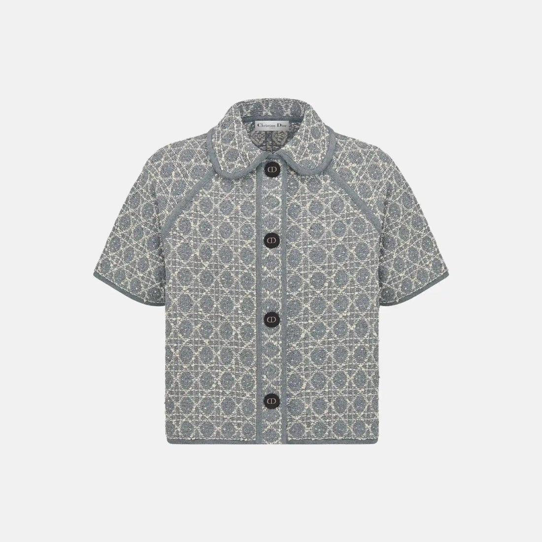 Macrocannage Short Sleeved Jacket In Cotton Blend Tweed