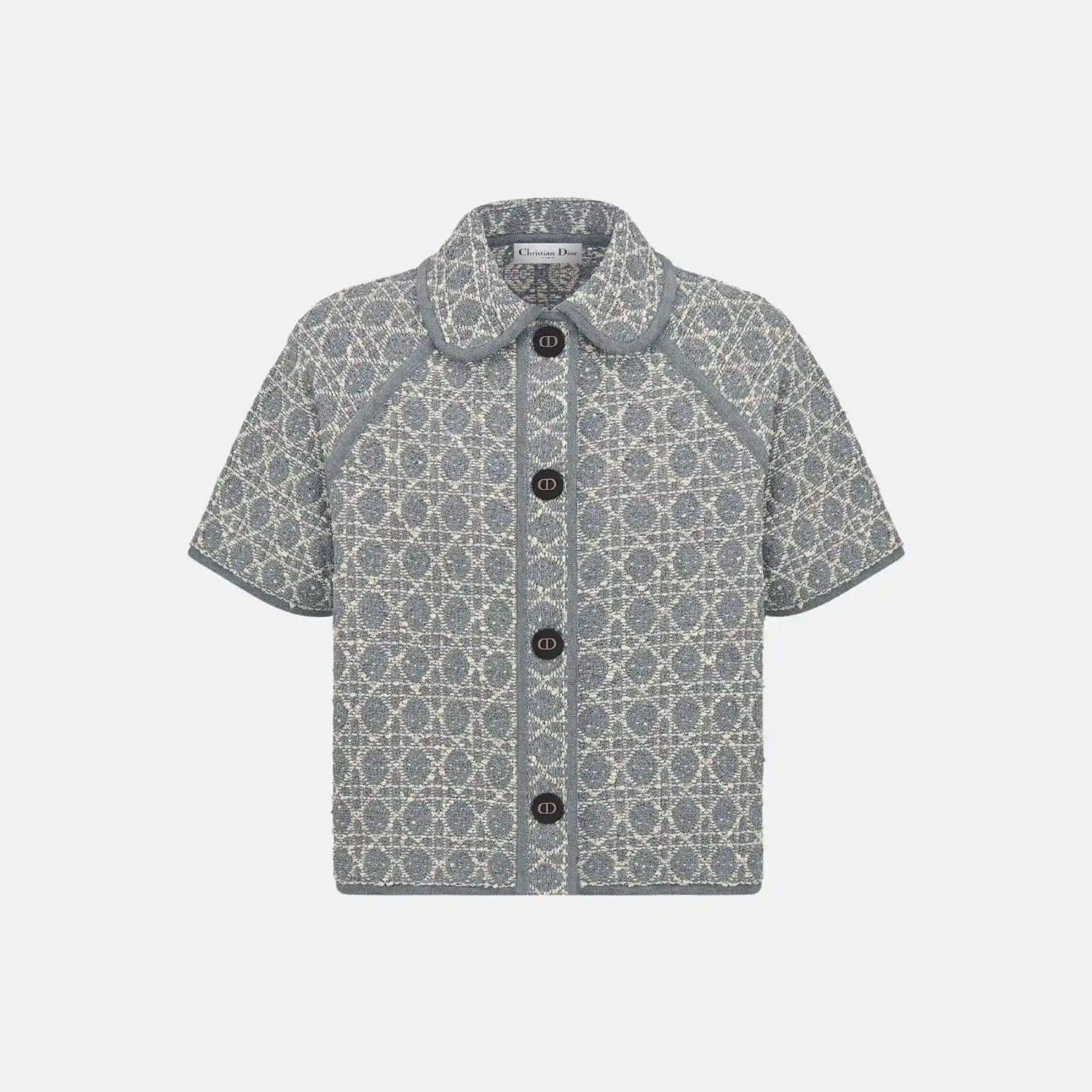 Macrocannage Short Sleeved Jacket In Cotton Blend Tweed