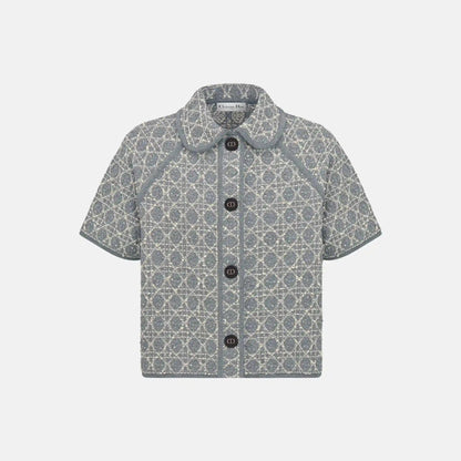 Macrocannage Short Sleeved Jacket In Cotton Blend Tweed