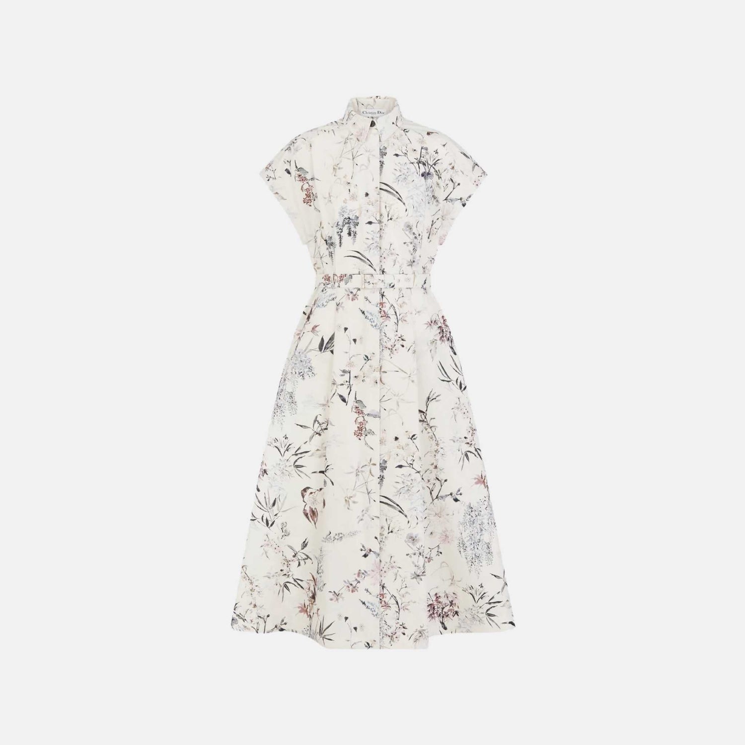 Mid Length Belted Shirtdress In Cotton And Silk Poplin