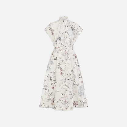 Mid Length Belted Shirtdress In Cotton And Silk Poplin