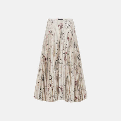 Mid Length Pleated Skirt In Cotton Linen Denim
