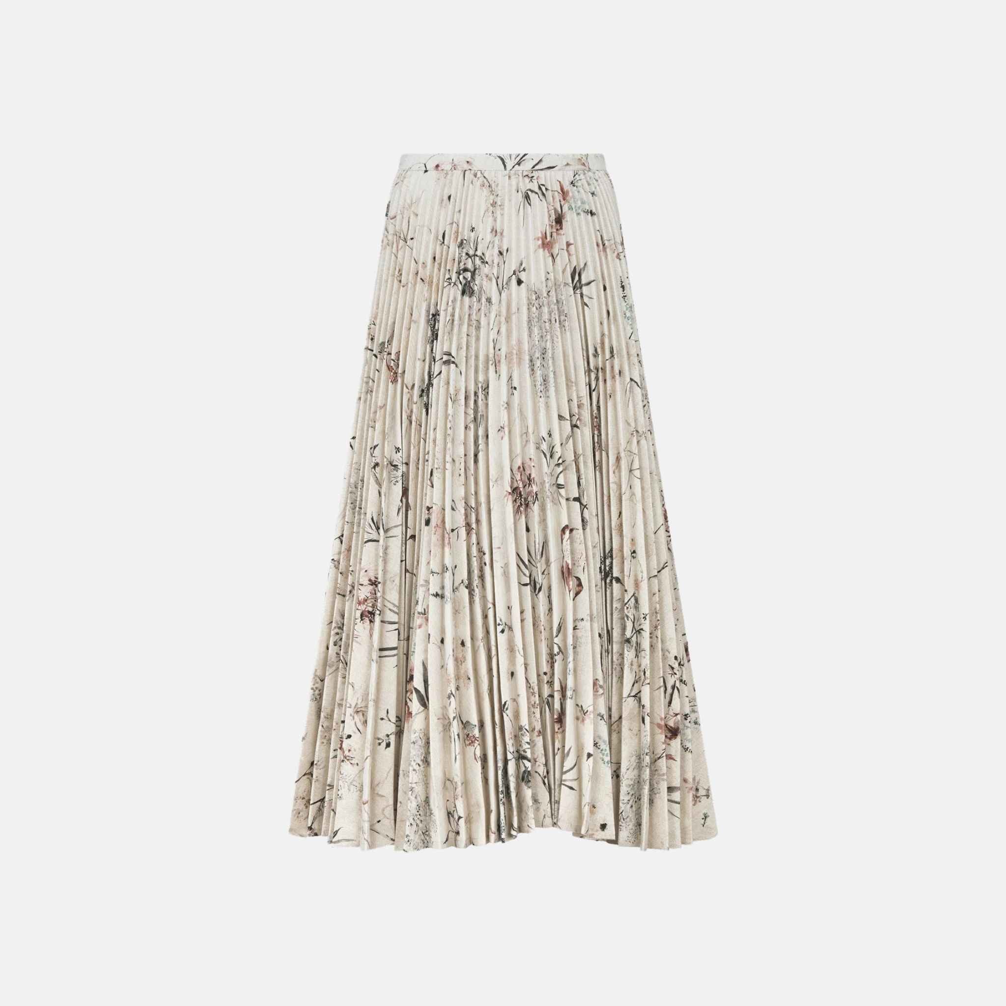 Mid Length Pleated Skirt In Cotton Linen Denim