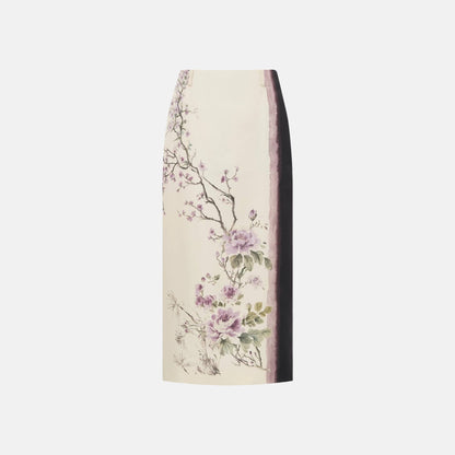 Mid Length Straight Skirt In Silk Faille