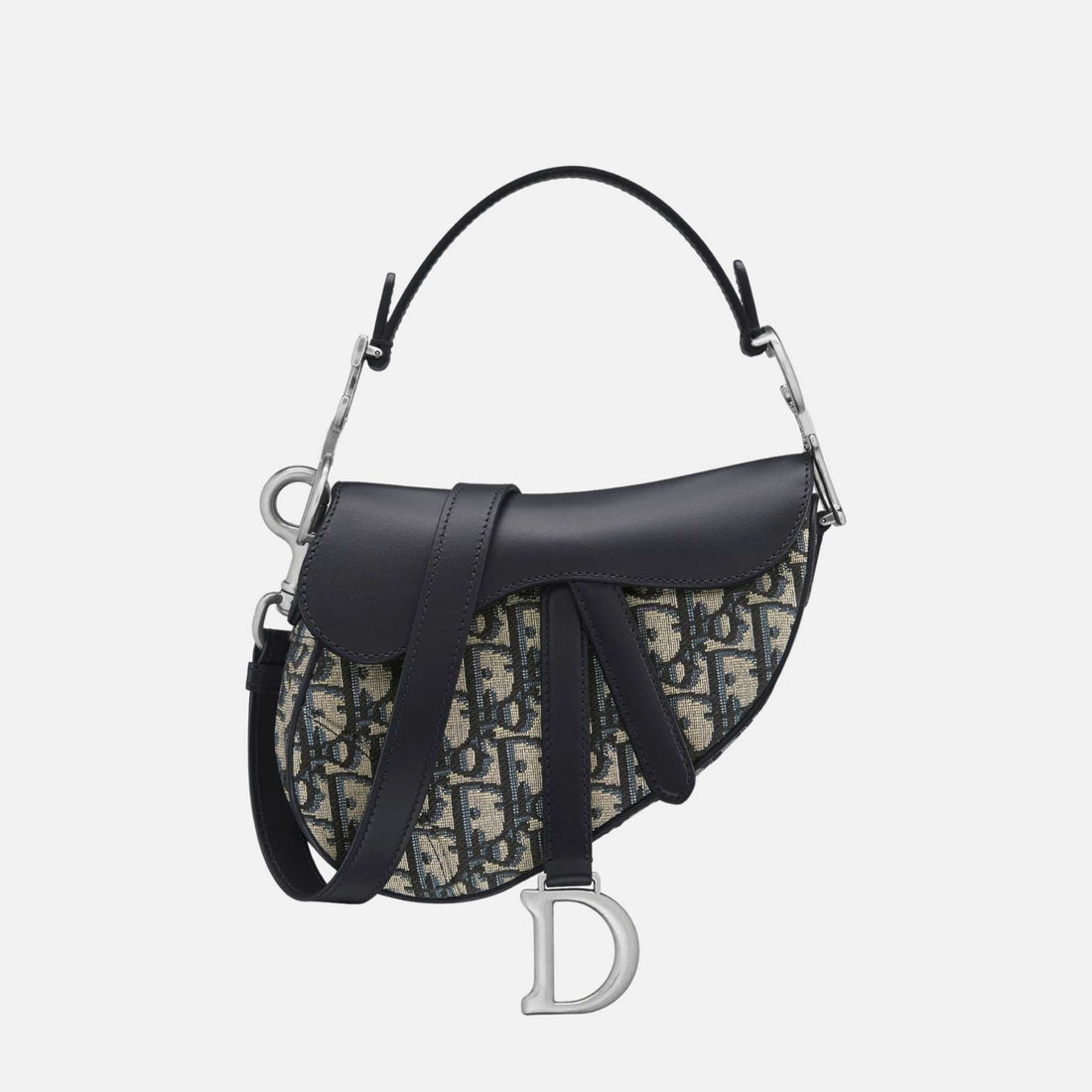 Mini Saddle Bag with Strap in Oblique and Silver Finish