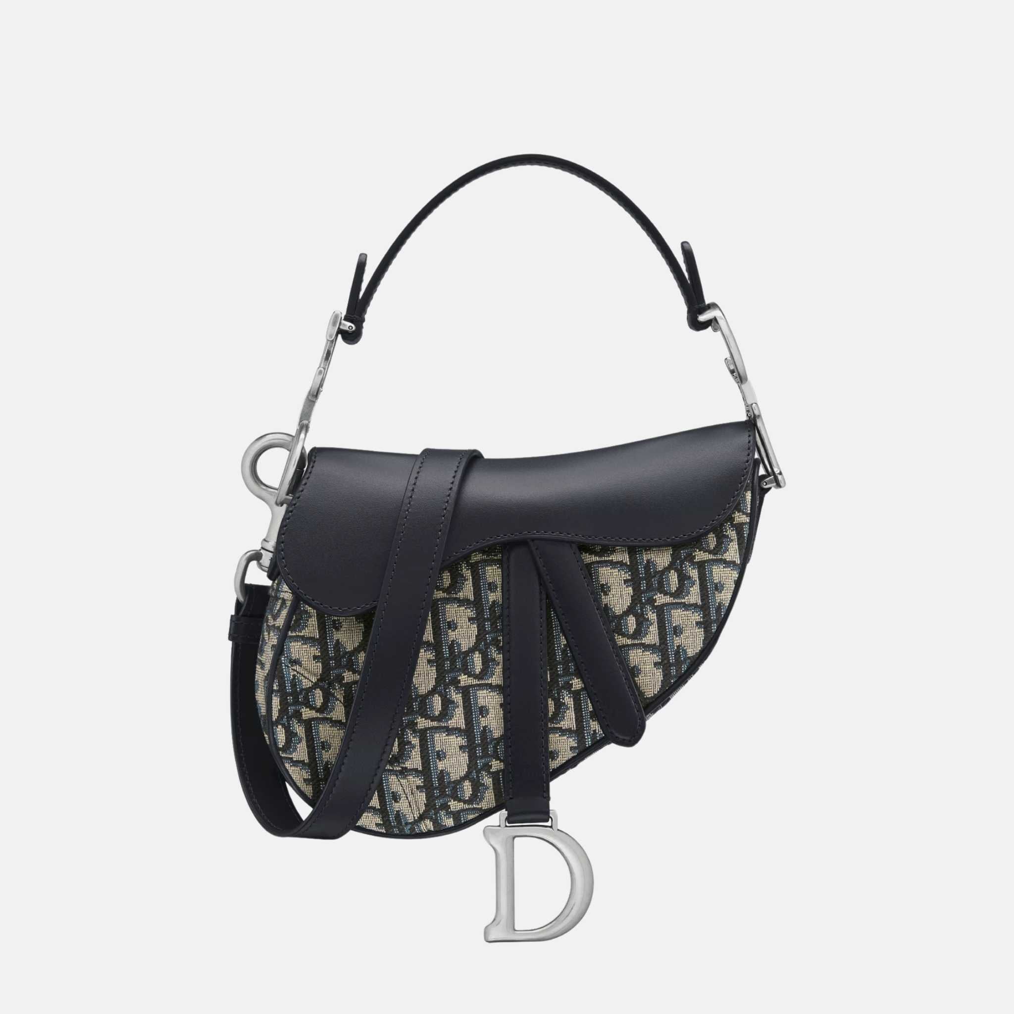 Mini Saddle Bag with Strap in Oblique and Silver Finish