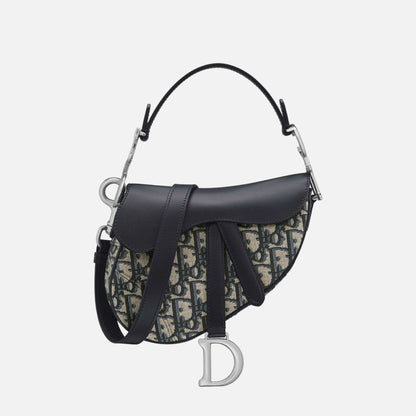 Mini Saddle Bag with Strap in Oblique and Silver Finish
