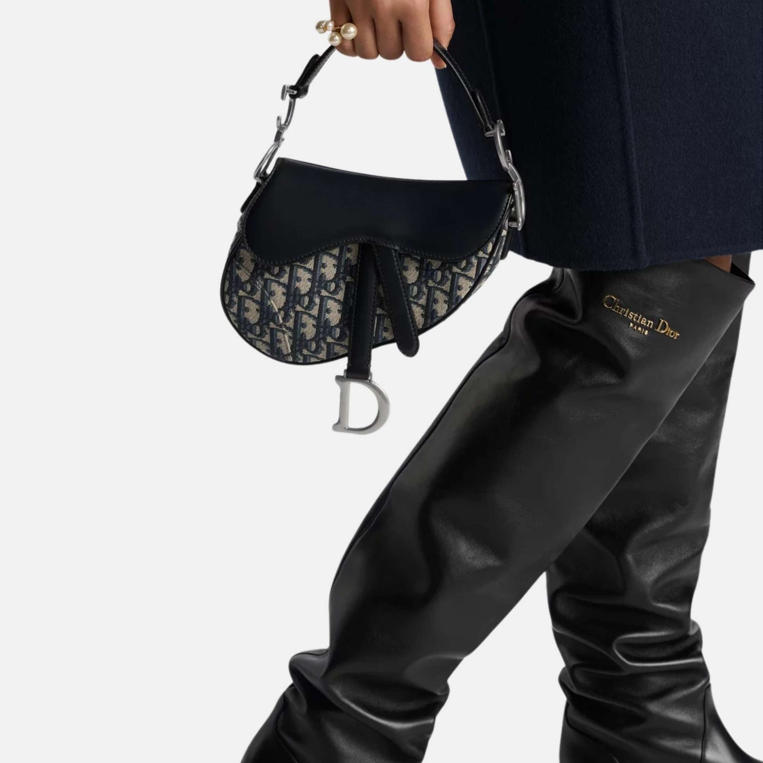Mini Saddle Bag with Strap in Oblique and Silver Finish