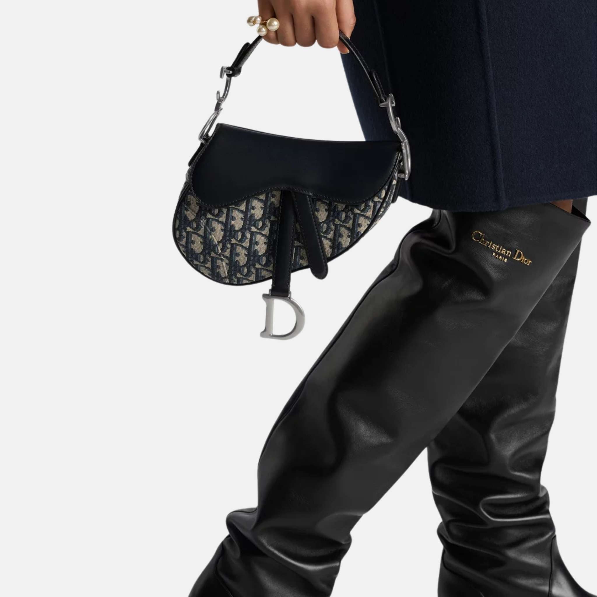 Mini Saddle Bag with Strap in Oblique and Silver Finish