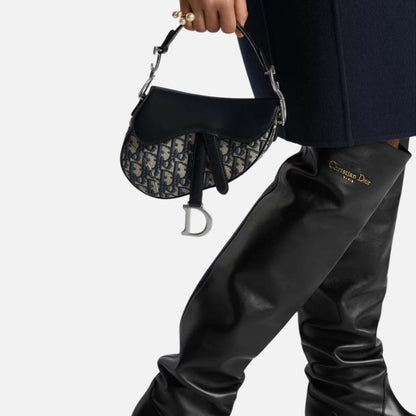 Mini Saddle Bag with Strap in Oblique and Silver Finish
