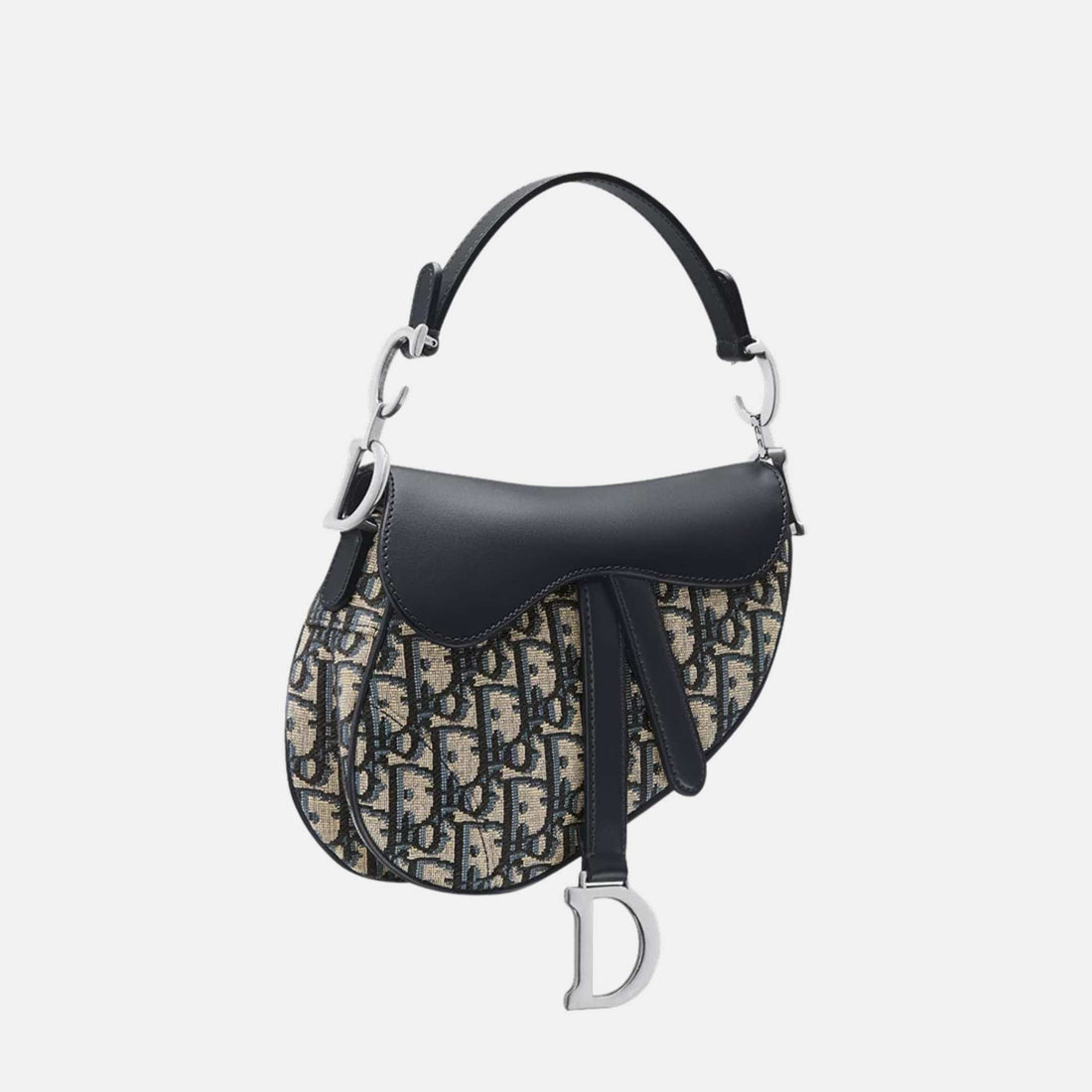 Mini Saddle Bag with Strap in Oblique and Silver Finish
