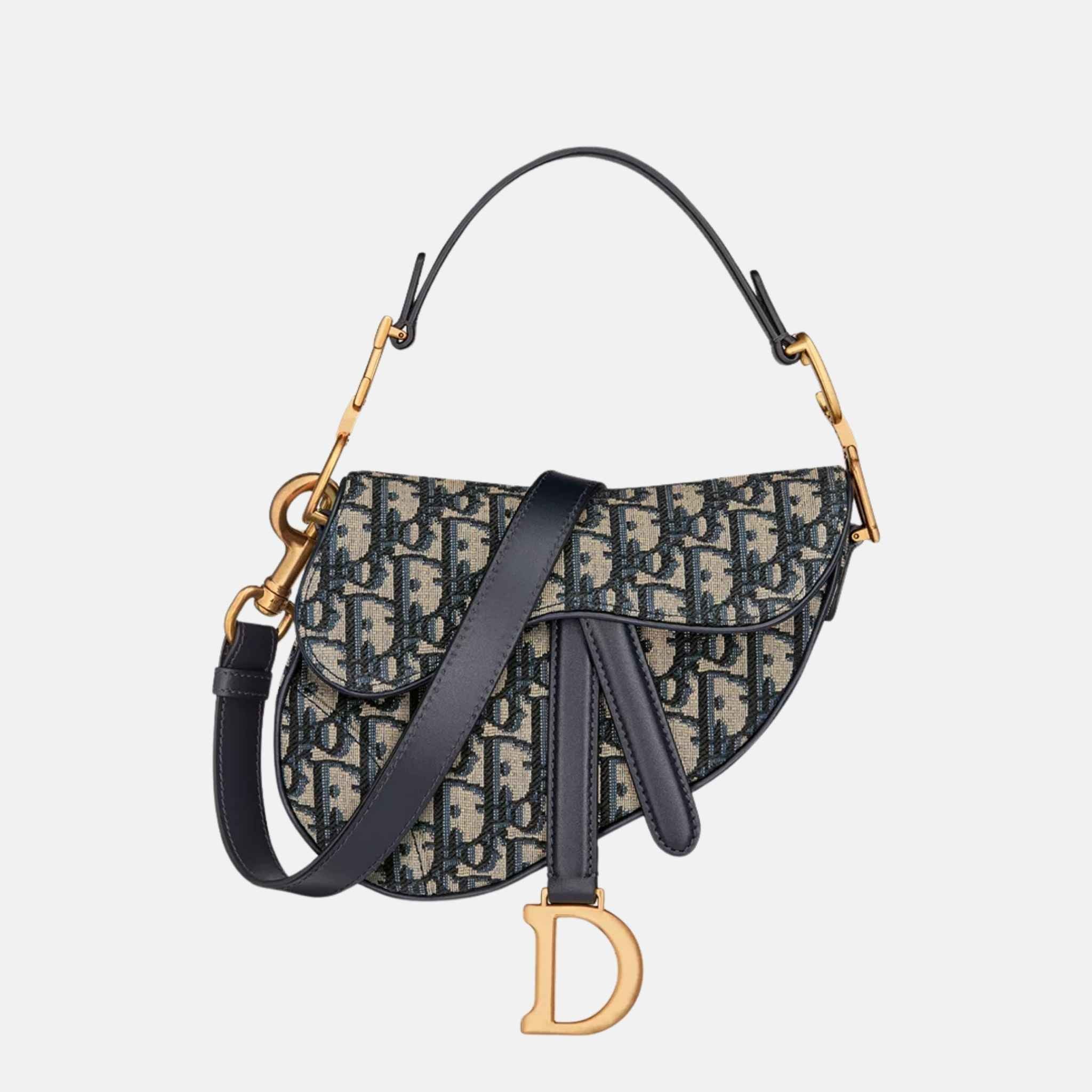Mini Saddle Bag With Strap In Oblique Jacquard and Gold Finish