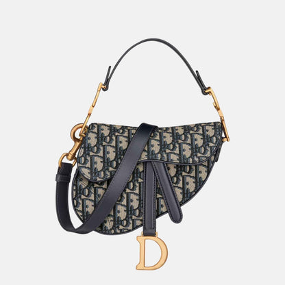 Mini Saddle Bag With Strap In Oblique Jacquard and Gold Finish