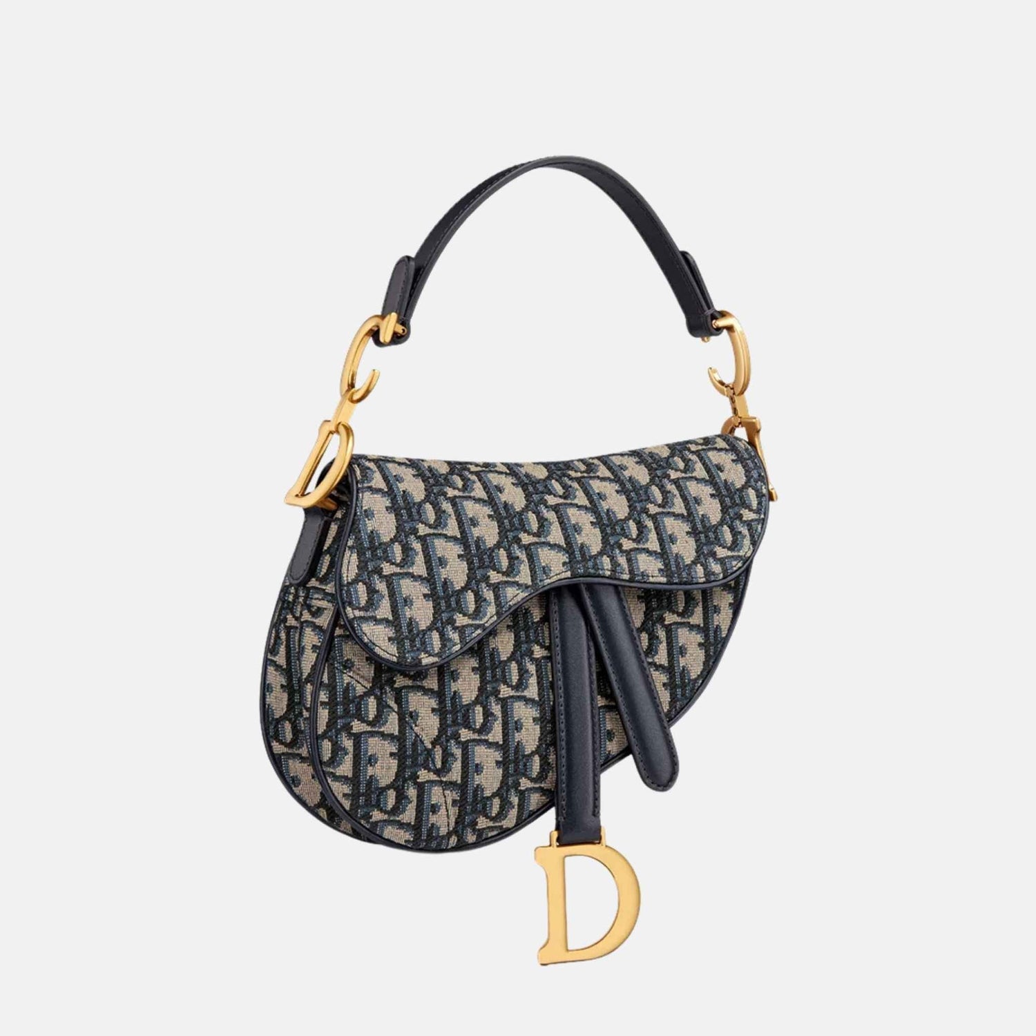 Mini Saddle Bag With Strap In Oblique Jacquard and Gold Finish
