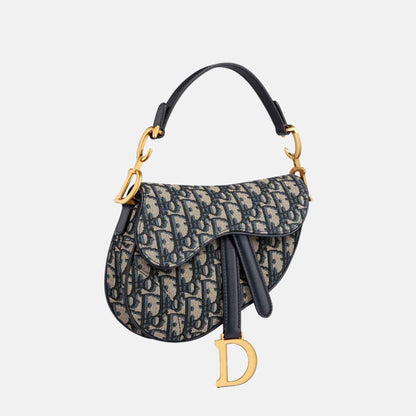 Mini Saddle Bag With Strap In Oblique Jacquard and Gold Finish