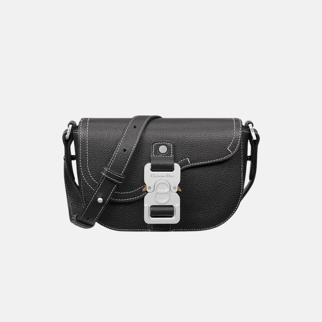 Mini Saddle Messenger Bag With Flap In Black Grained Calfskin