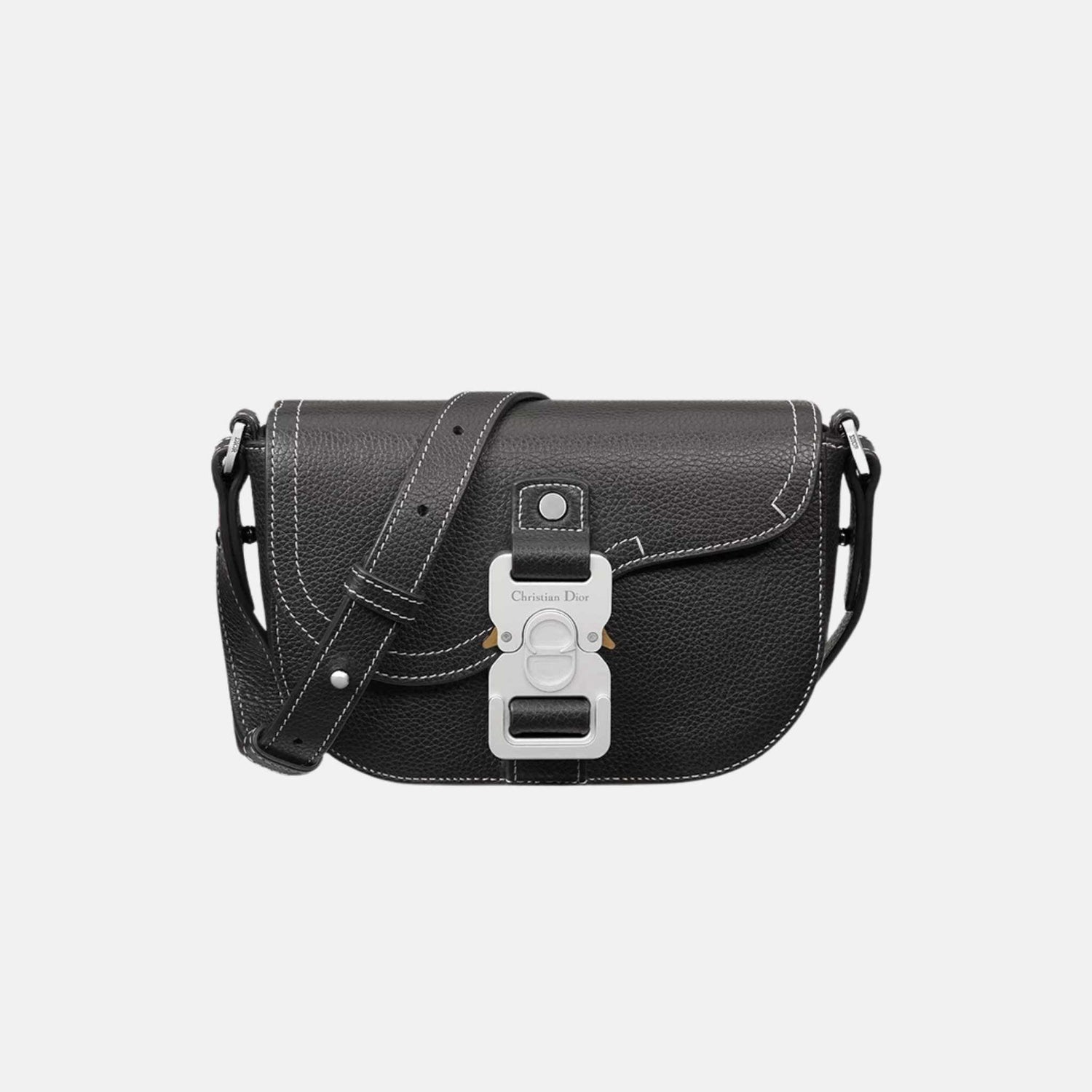 Mini Saddle Messenger Bag With Flap In Black Grained Calfskin