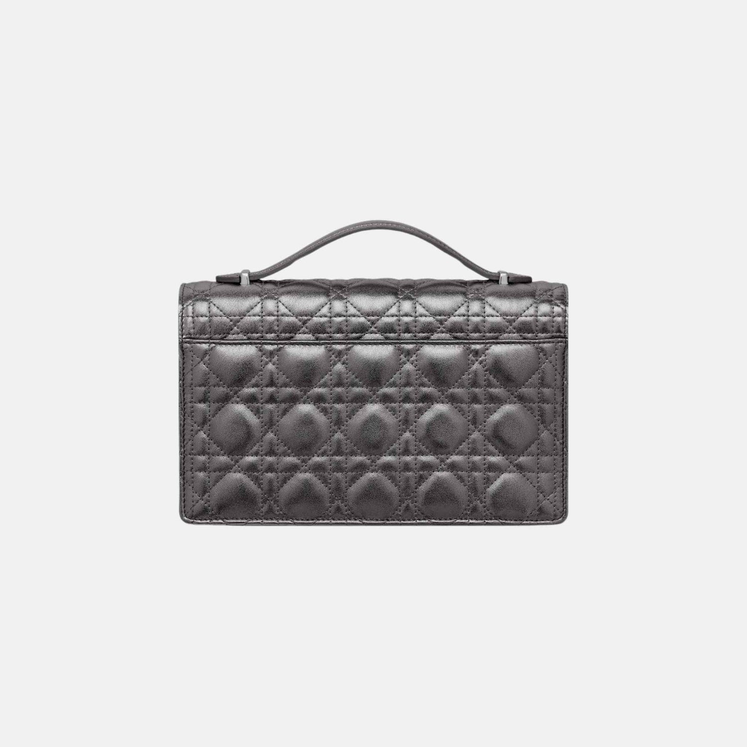 My Dior Top Handle Bag In Metallic Silver Cannage Calfskin