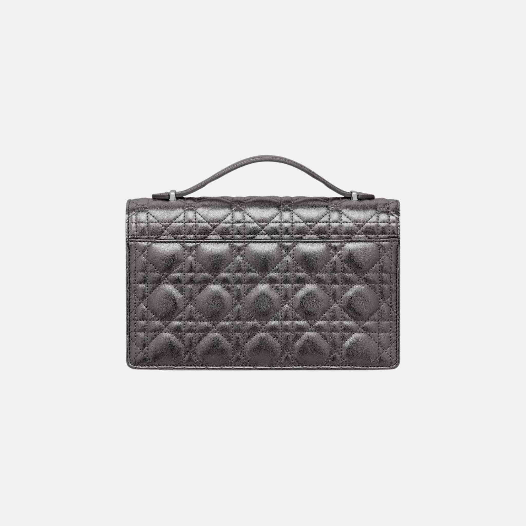 My Dior Top Handle Bag In Metallic Silver Cannage Calfskin