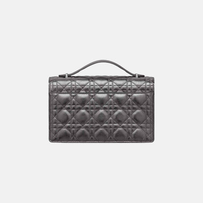 My Dior Top Handle Bag In Metallic Silver Cannage Calfskin