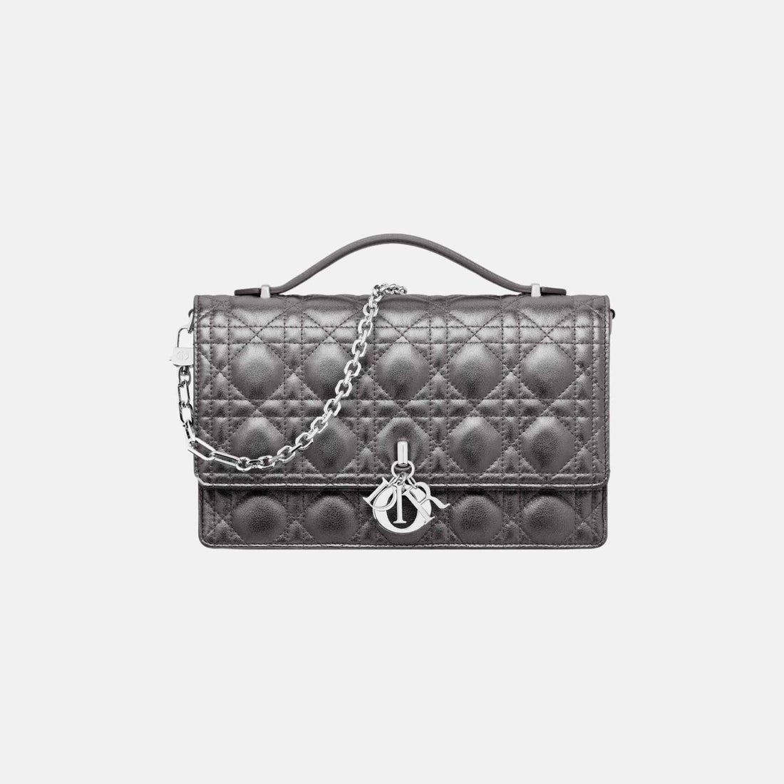 My Dior Top Handle Bag In Metallic Silver Cannage Calfskin