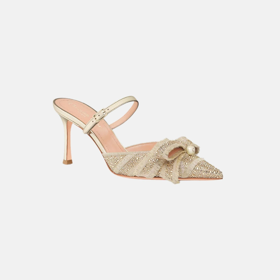 Or Adiorable Heeled Mule In Cotton and Laminated Lambskin