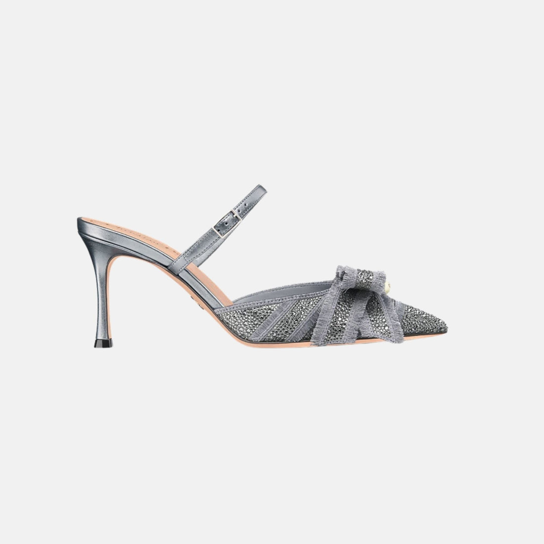 Or Adiorable Heeled Mule In Cotton and Laminated Lambskin