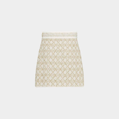 Or Cannage Miniskirt White and Gold-Tone Cotton-Blend Tweed
