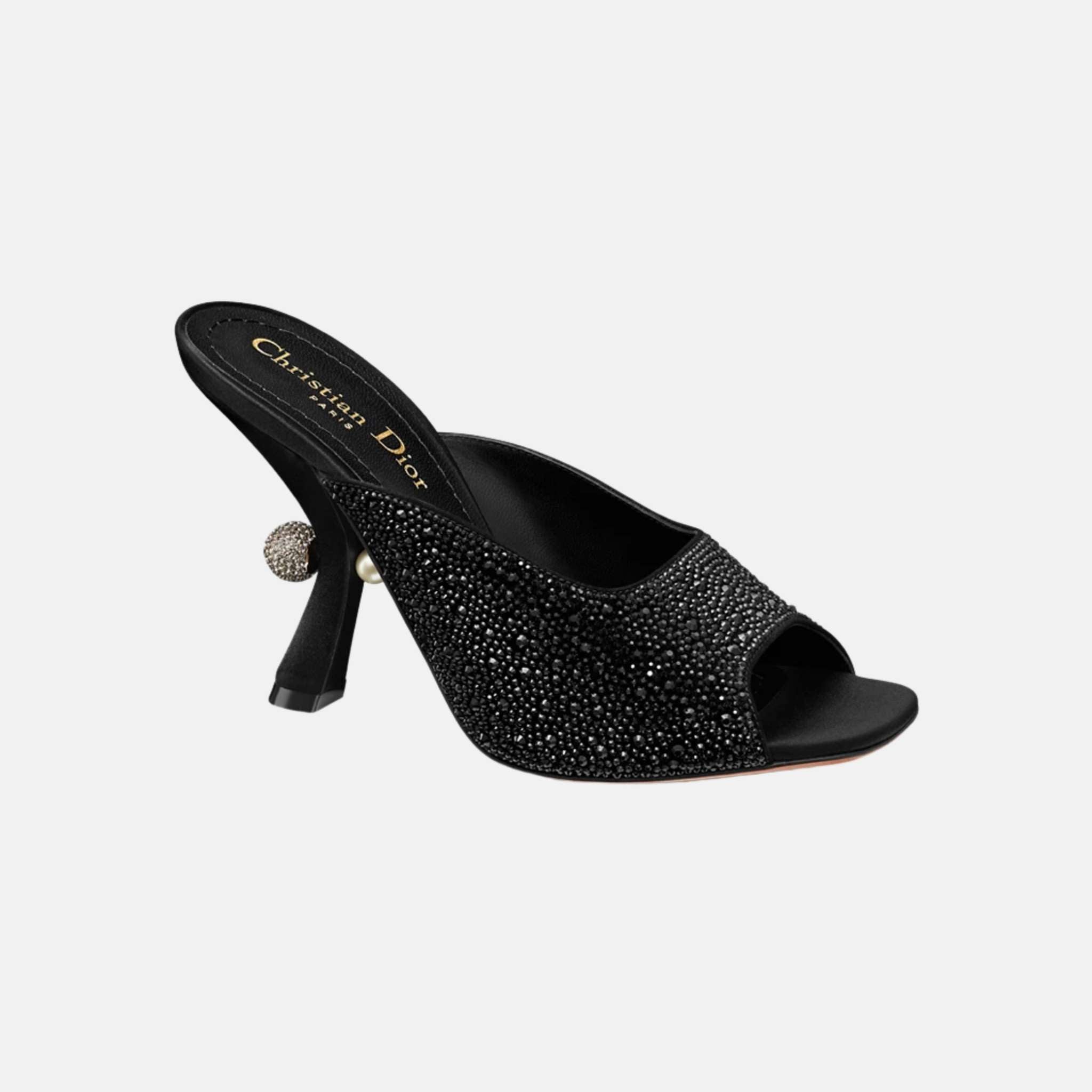 Or Dior Tribales Heeled Slide In Suede Goatskin &amp; Strass