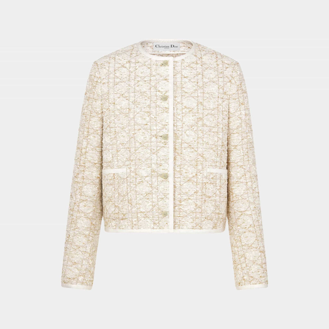 Or Macrocannage Jacket White and Gold-Tone Cotton-Blend Tweed