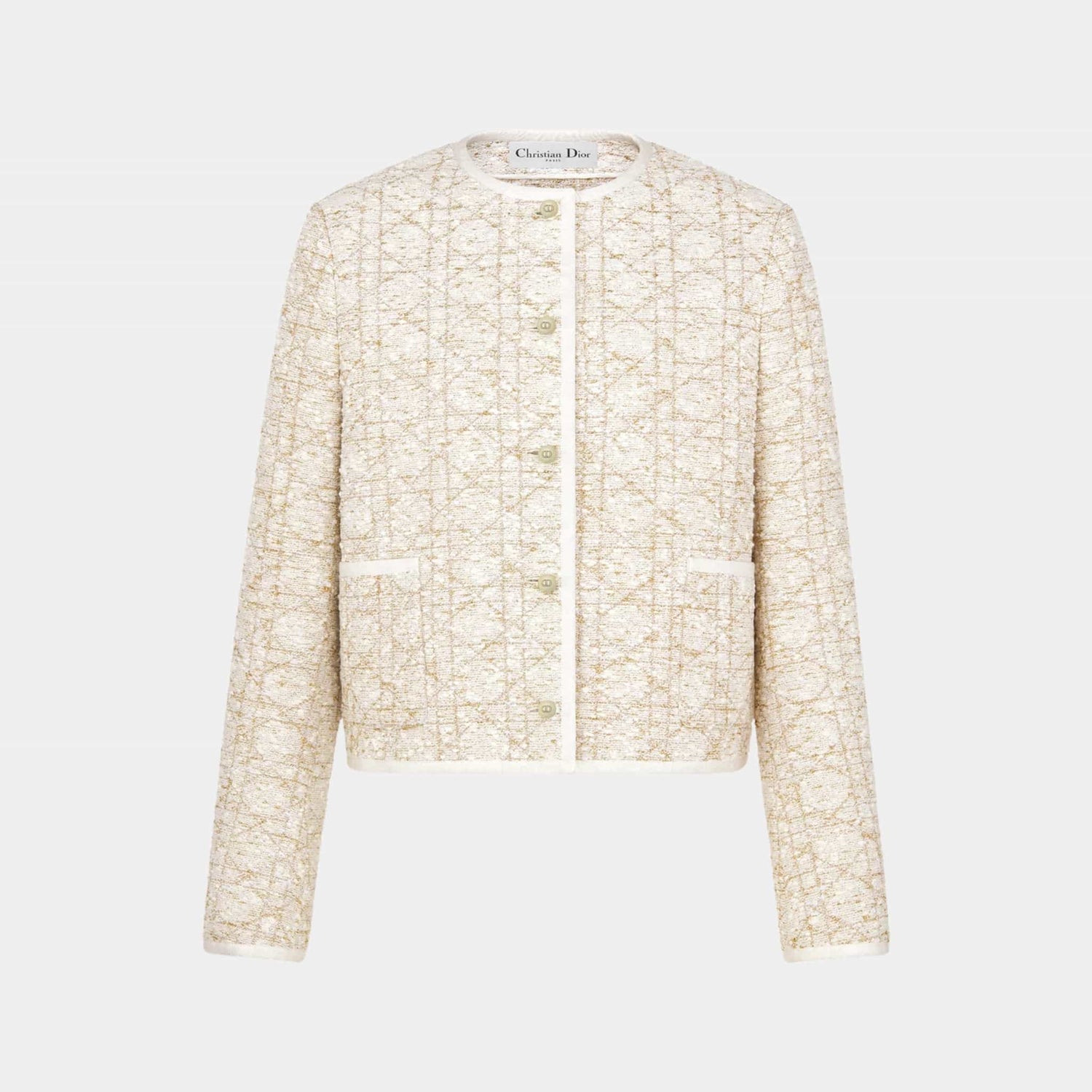 Or Macrocannage Jacket White and Gold-Tone Cotton-Blend Tweed