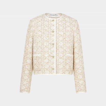Or Macrocannage Jacket White and Gold-Tone Cotton-Blend Tweed
