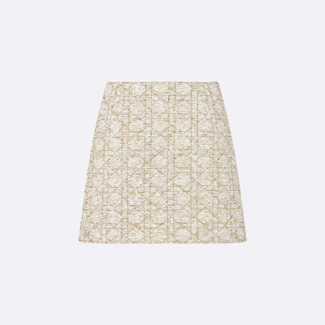 Or Macrocannage Miniskirt in White &amp; Gold Cotton Tweed