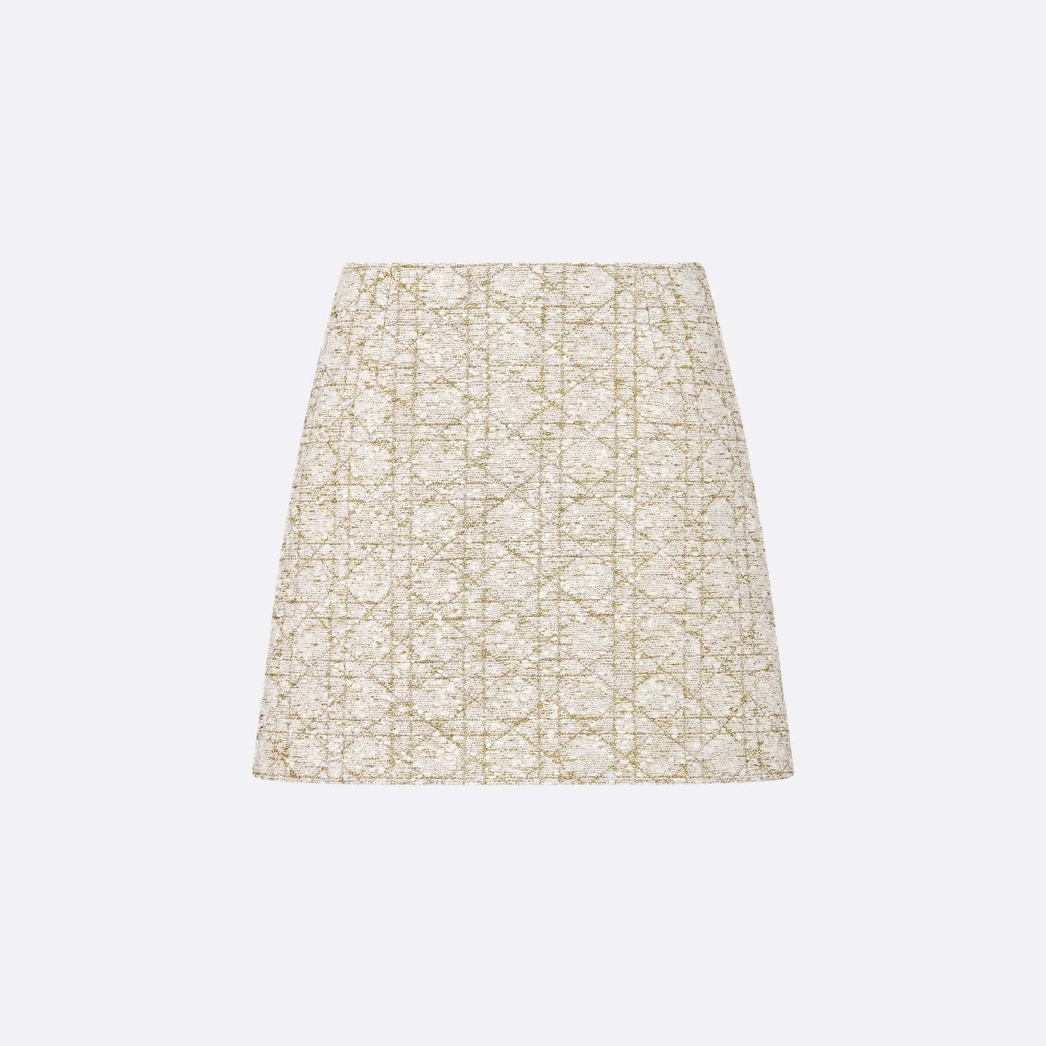 Or Macrocannage Miniskirt in White &amp; Gold Cotton Tweed