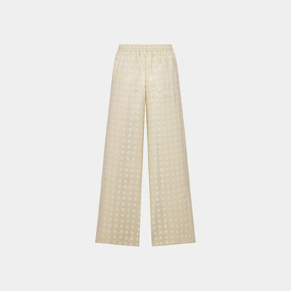Or Macrocannage Silk Twill Pants with Gold-Tone Motif