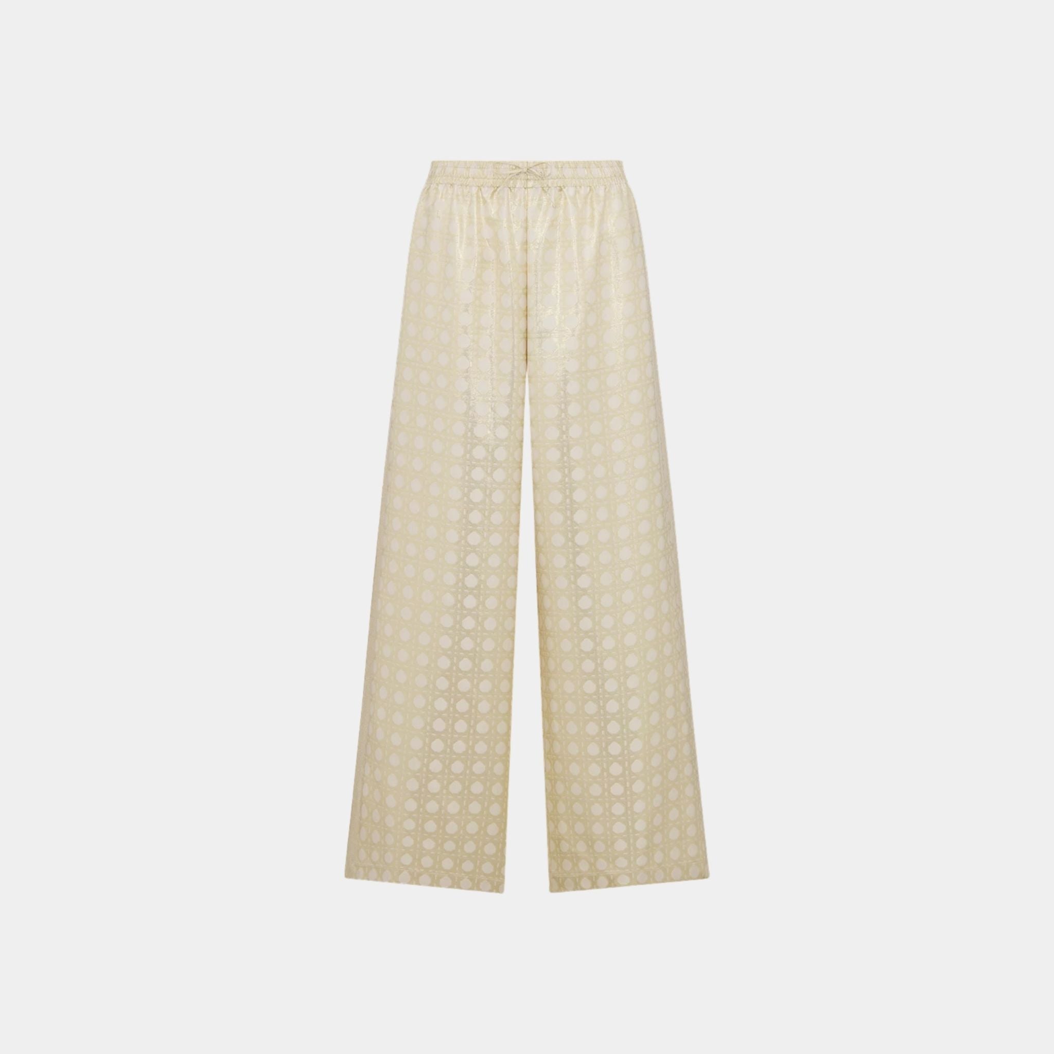 Or Macrocannage Silk Twill Pants with Gold-Tone Motif