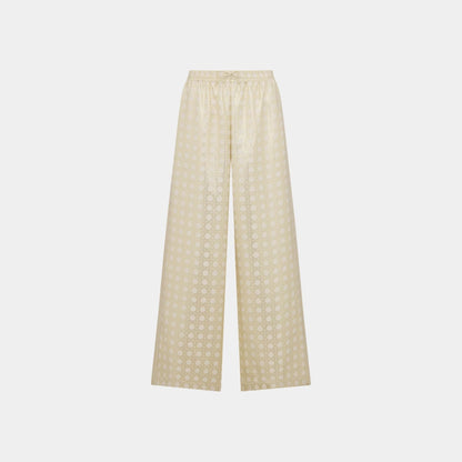 Or Macrocannage Silk Twill Pants with Gold-Tone Motif