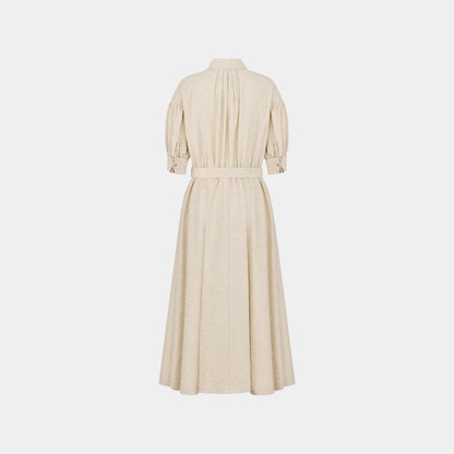 Or Mid-Length Flared Dress Gold-Tone Cotton Denim