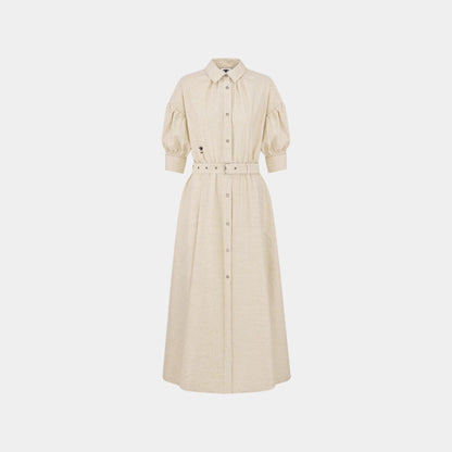 Or Mid-Length Flared Dress Gold-Tone Cotton Denim
