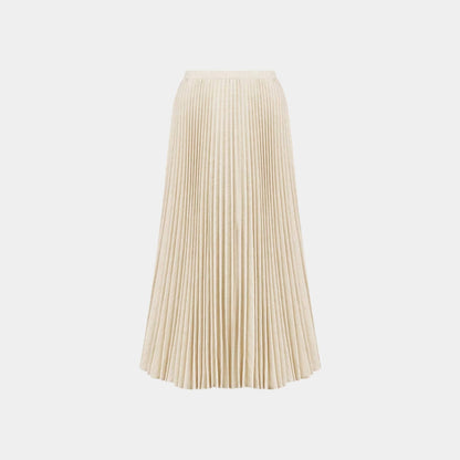 Or Mid-Length Pleated Skirt Gold-Tone Cotton-Blend Denim