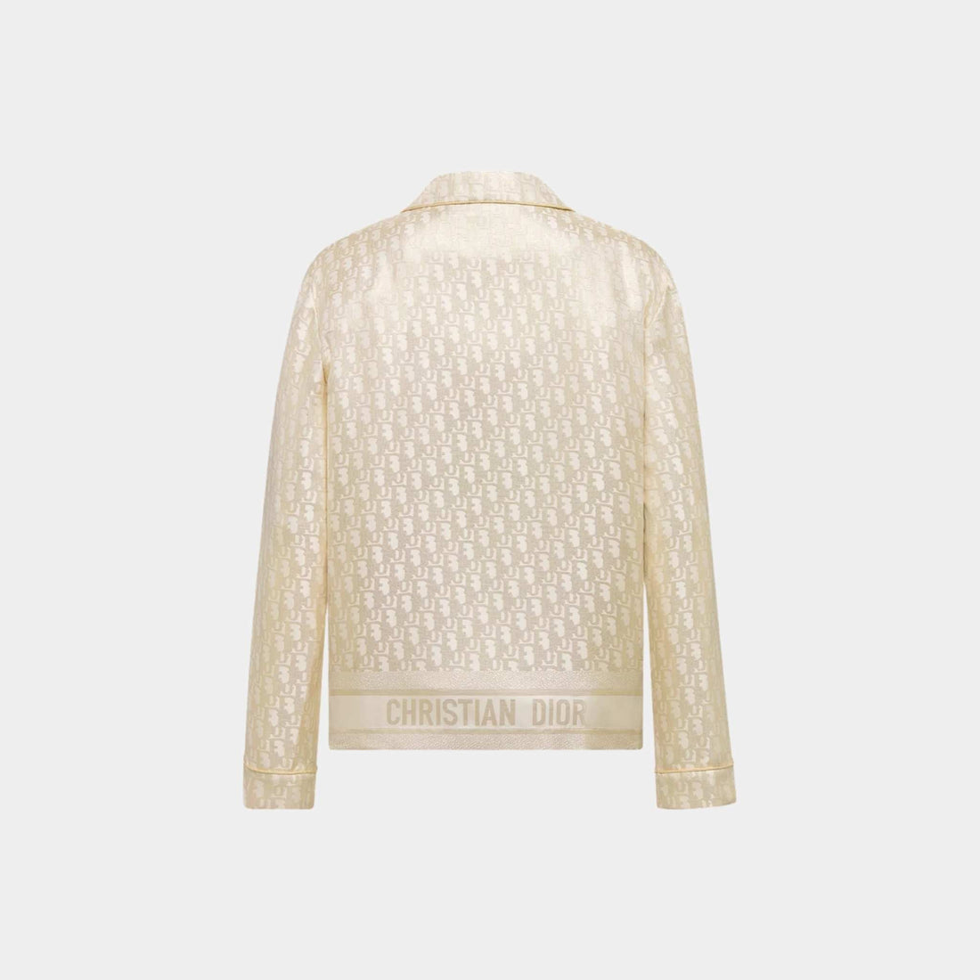 Or Shirt in White and Gold Silk Twill with Oblique Motif