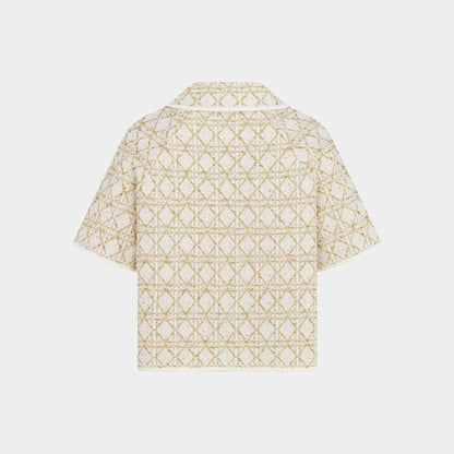 Or Short-Sleeved Cannage Jacket White Gold Cotton Tweed